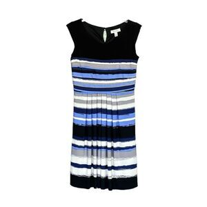 🆕 DressBarn | Black Blue Grey Striped Women’s Maxi Sleeveless Dress